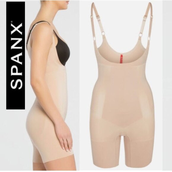 Spanx Shapewear Bodysuit Seamless Nude OnCore Open Bust Mid-Thigh Bodysu… - Picture 1 of 15